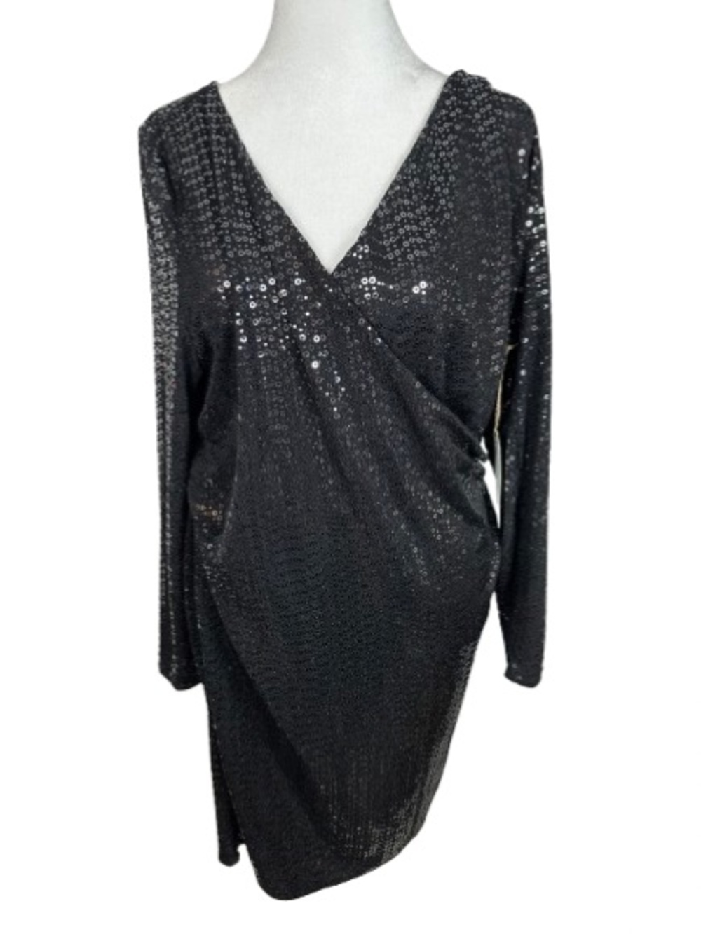 Leith Black Sequin V-Neck Wrap Women’s Top Size 3X
